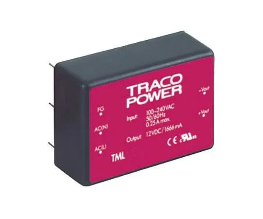 64-0323-10　TRACOPOWER 40W Triple Output Embedded Switch Mode Power Supply SMPS, 5 A, 500 mA, 5/±15V dc Encapsulated　TML 40515
