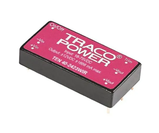 64-0608-15　TRACOPOWER TEN 40WIR 40W Isolated DC-DC Converter Through Hole, Voltage in 18 → 75 V dc, Voltage out 5V dc　TEN 40-4811WIR