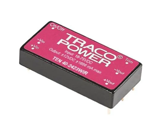 64-0608-17　TRACOPOWER TEN 40WIR 40W Isolated DC-DC Converter Through Hole, Voltage in 18 → 75 V dc, Voltage out 12V dc　TEN 40-4812WIR