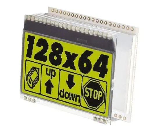 64-0542-25　Electronic Assembly EA DOGM128E-6 Graphic LCD Display, Yellow-Green on Black, Transmissive　EA DOGM128E-6