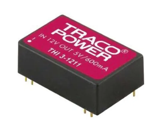 64-0608-01　TRACOPOWER THI 3 3W Isolated DC-DC Converter Through Hole, Voltage in 10.8 → 13.2 V dc, Voltage out 12V dc　THI 3-1212