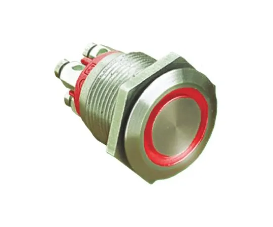 64-0434-37　Bulgin Single Pole Single Throw (SPST) Momentary Red LED Push Button Switch, IP66, 19.2 (Dia.)mm, Panel Mount, 24V dc　MPI002/TE/RD/12