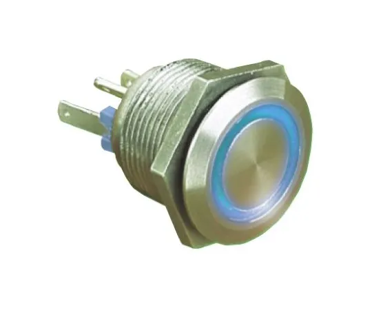 64-0434-64　Bulgin Single Pole Single Throw (SPST) Momentary Blue LED Push Button Switch, IP66, 19.2 (Dia.)mm, Panel Mount, 24V dc　MPI002/RP/BL/24