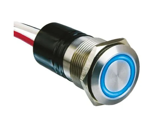 64-0434-49　Bulgin Single Pole Single Throw (SPST) Momentary Blue LED Push Button Switch, IP66, 19.2 (Dia.)mm, Panel Mount, 24V dc　MPI002/FL/BL