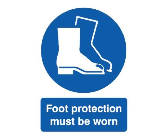 64-0566-71　RS PRO PP Rigid Plastic Mandatory Foot Protection Sign with English Text, 420 x 594mm　763-1884