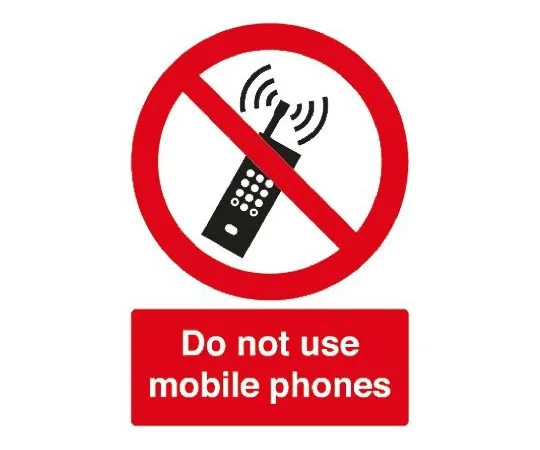 64-0566-46　PP Rigid Plastic Prohibition Sign, Do Not Use Mobile Phones, English　763-1737