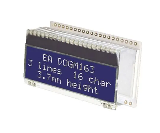 64-0542-13　Electronic Assembly EA DOGM163B-A Alphanumeric LCD Display, White, Yellow-Green on Blue, 3 Rows by 16 Characters,　EA DOGM163B-A