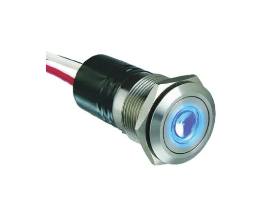 64-0434-13　Bulgin Single Pole Single Throw (SPST) Momentary Blue LED Push Button Switch, IP66, 19.2 (Dia.)mm, Panel Mount, 24V dc　MPI001/FL/BL/24