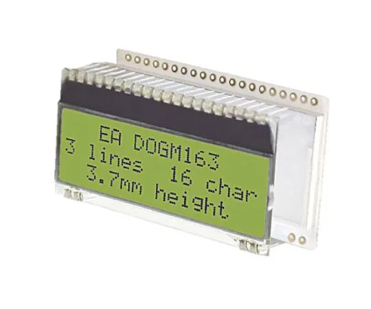 64-0542-15　Electronic Assembly EA DOGM163E-A Alphanumeric LCD Display, Yellow-Green on Black, 3 Rows by 16 Characters, Transmissive　EA DOGM163E-A