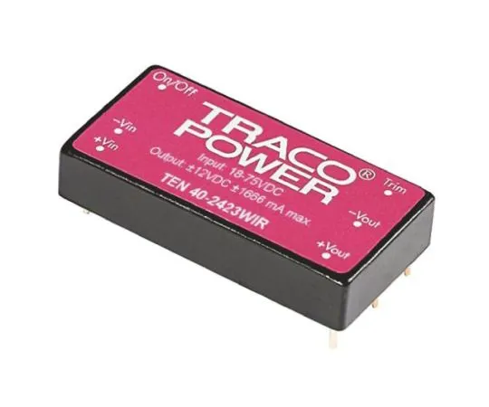 64-0608-08　TRACOPOWER TEN 40WIR 40W Isolated DC-DC Converter Through Hole, Voltage in 9 → 36 V dc, Voltage out 3.3V dc　TEN 40-2410WIR