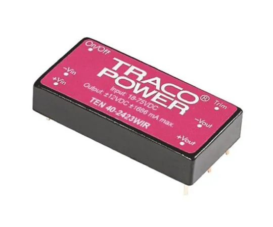 64-0608-12　TRACOPOWER TEN 40WIR 40W Isolated DC-DC Converter Through Hole, Voltage in 9 → 36 V dc, Voltage out 15V dc　TEN 40-2413WIR