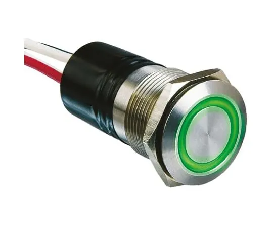 64-0434-54　Bulgin Single Pole Single Throw (SPST) Momentary Green LED Push Button Switch, IP66, 19.2 (Dia.)mm, Panel Mount, 24V dc　MPI002/FL/GN