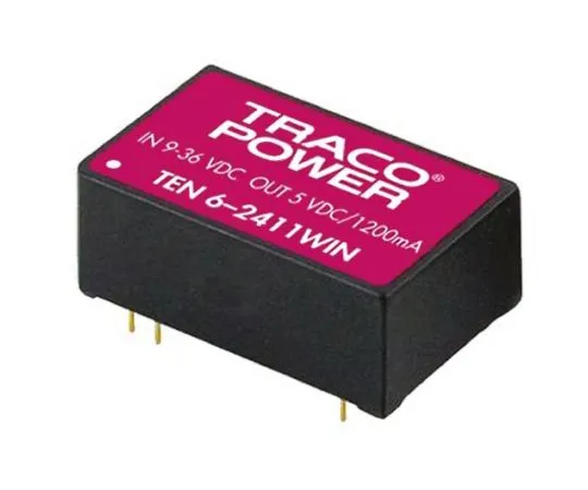 64-0532-11　TRACOPOWER TEN 6WIN HI 6W Isolated DC-DC Converter Through Hole, Voltage in 9 → 36 V dc, Voltage out 5V dc　TEN 6-2411WIN-HI