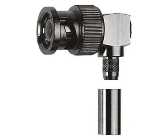 64-0349-77　Telegartner Right Angle 75Ω Cable Mount BNC Connector, Plug, Nickel, Crimp Termination, RG59 B/U　J01002A1356
