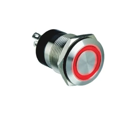 64-0434-32　Bulgin Single Pole Single Throw (SPST) Momentary Red LED Push Button Switch, IP66, 19.2 (Dia.)mm, Panel Mount, 24V dc　MPI002/28/RD/24