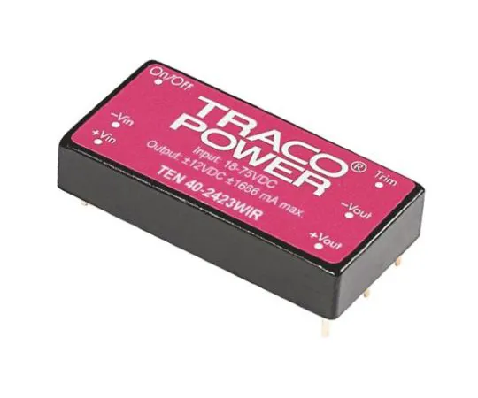 64-0608-13　TRACOPOWER TEN 40WIR 40W Isolated DC-DC Converter Through Hole, Voltage in 18 → 75 V dc, Voltage out 15V dc　TEN 40-4813WIR