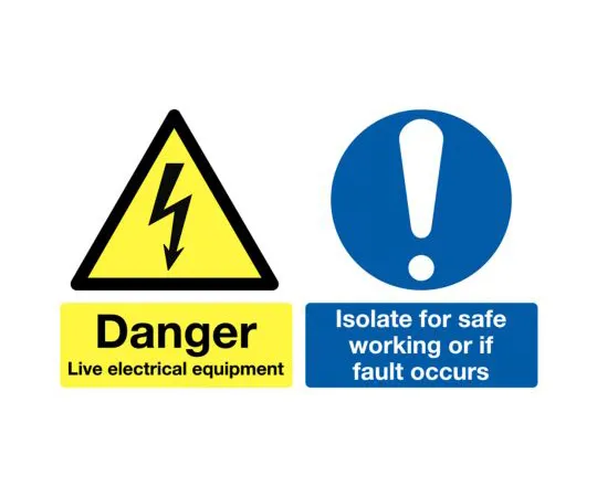 64-0566-45　RS PRO Electrical Safety Sign (English), Black/Blue/White/Yellow PP　763-1711