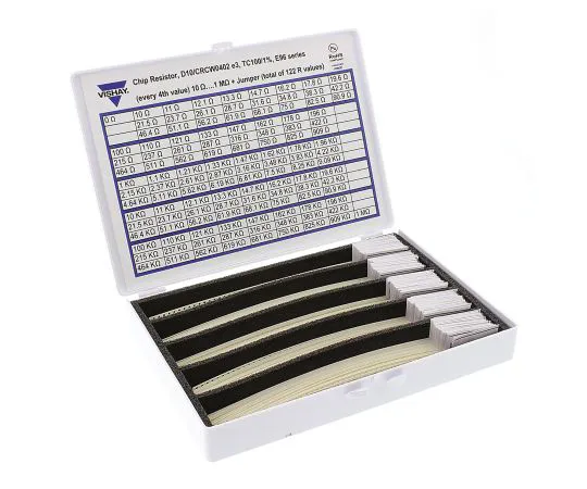 64-0601-08　Vishay D11/CRCW0603 Thick Film SMT 122 Resistor Kit, with 6100 pieces, 10 Ω to 1 MΩ　LAE2BCHIP0603KFE96