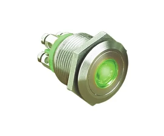 64-0434-29　Bulgin Single Pole Single Throw (SPST) Momentary Green LED Push Button Switch, IP66, 19.2 (Dia.)mm, Panel Mount, 24V dc　MPI001/TE/GN/24