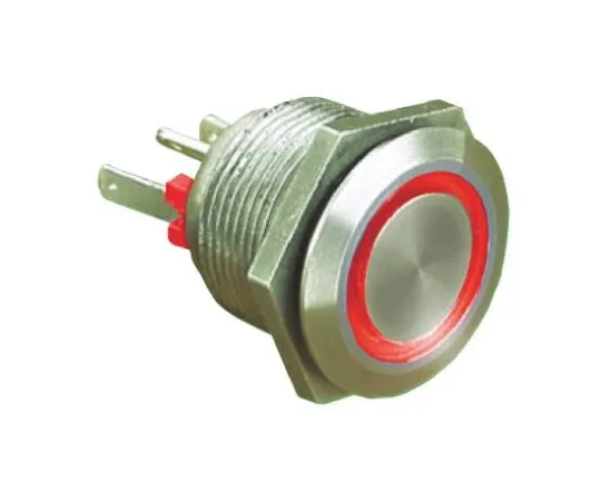 64-0434-57　Bulgin Single Pole Single Throw (SPST) Momentary Red LED Push Button Switch, IP66, 19.2 (Dia.)mm, Panel Mount, 24V dc　MPI002/RP/RD/24