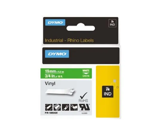 64-0495-32　Dymo White on Green Label Printer Tape, 19 mm Width, 18 ft Length　1805420