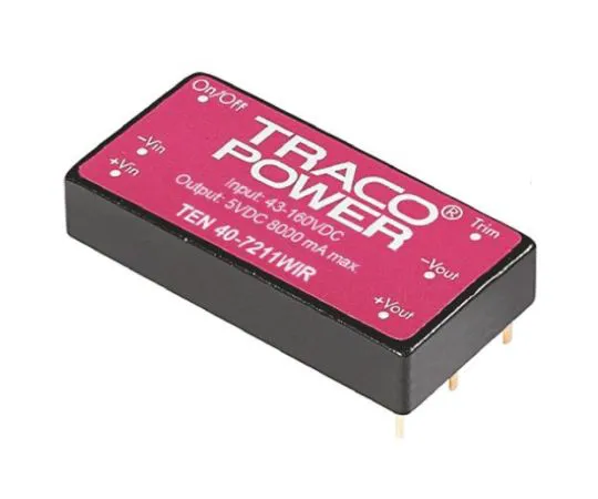 64-0608-26　TRACOPOWER TEN 40WIR 40W Isolated DC-DC Converter Through Hole, Voltage in 43 → 160 V dc, Voltage out 12V dc　TEN 40-7212WIR
