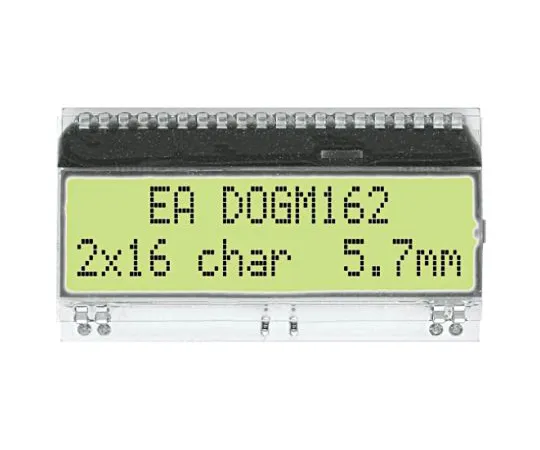 64-0542-07　Electronic Assembly EA DOGM162E-A Alphanumeric LCD Display, Yellow-Green on Black, 2 Rows by 16 Characters, Transmissive　EA DOGM162E-A