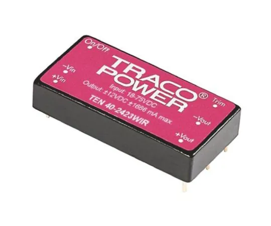 64-0608-10　TRACOPOWER TEN 40WIR 40W Isolated DC-DC Converter Through Hole, Voltage in 9 → 36 V dc, Voltage out 5V dc　TEN 40-2411WIR