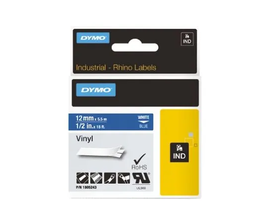64-0495-29　Dymo White on Blue Label Printer Tape, 12 mm Width, 18 ft Length　1805243