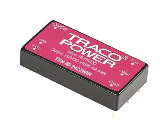 64-0608-19　TRACOPOWER TEN 40WIR 40W Isolated DC-DC Converter Through Hole, Voltage in 18 → 75 V dc, Voltage out 24V dc　TEN 40-4815WIR