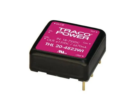 64-0441-96　TRACOPOWER THL 20WI 20W Isolated DC-DC Converter Through Hole, Voltage in 18 → 75 V dc, Voltage out ±15V dc　THL 20-4823WI