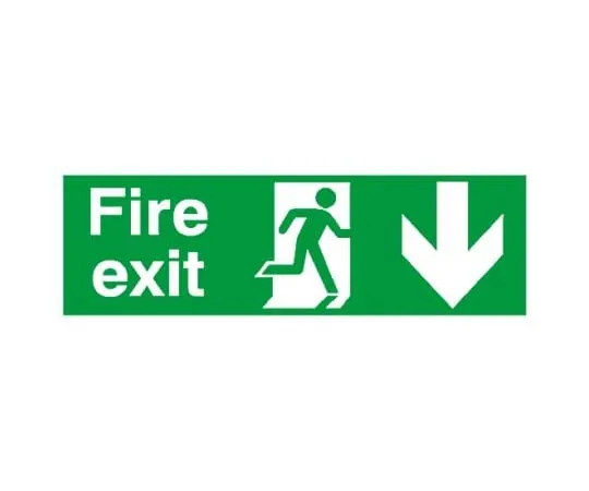 64-0566-60　RS PRO Plastic Fire Safety Sign, Fire Exit Down Left Sign With English Text Self-Adhesive, 450 x 150mm　763-1913