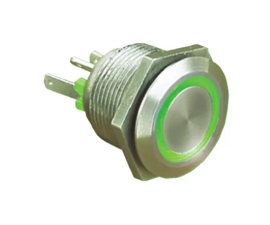 64-0434-61　Bulgin Single Pole Single Throw (SPST) Momentary Green LED Push Button Switch, IP66, 19.2 (Dia.)mm, Panel Mount, 24V dc　MPI002/RP/GN/24