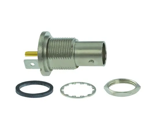 64-0493-45　TE Connectivity BNC Series Straight 75Ω Panel Mount Bulkhead Fitting BNC Connector, jack, Nickel, Solder Termination　5414217-1