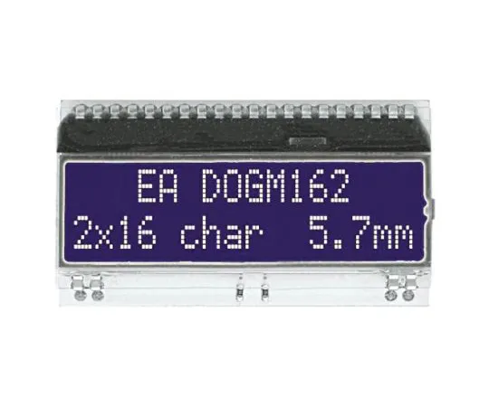64-0542-06　Electronic Assembly EA DOGM162B-A Alphanumeric LCD Display, White, Yellow-Green on Blue, 2 Rows by 16 Characters,　EA DOGM162B-A