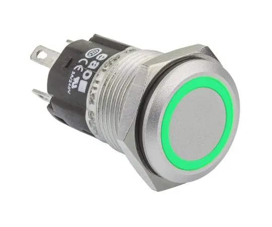 64-1340-48　EAO Single Pole Double Throw (SPDT) Momentary Green LED Push Button Switch, IP65, IP67, 16 (Dia.)mm, Panel Mount, 12V　82-4551.1133