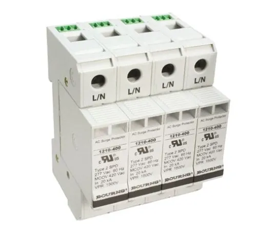 64-0671-42　Bourns 1210 Series 600 V ac Maximum Voltage Rating 100kA Maximum Surge Current 4 Pole Protector, DIN Rail Mounting　1210-4S-400