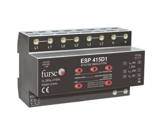 64-1247-46　WJ Furse D1 Series 280 V Maximum Voltage Rating 6.25 kA, 80 kA Maximum Surge Current Mains Surge Protector, DIN Rail　7TCA085460R0105  ESP 415D1