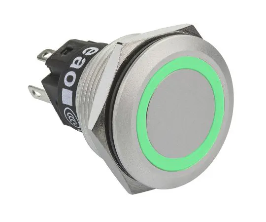 64-1340-65　EAO Single Pole Double Throw (SPDT) Momentary Green LED Push Button Switch, IP65, IP67, 22 (Dia.)mm, Panel Mount, 230V　82-6551.1136