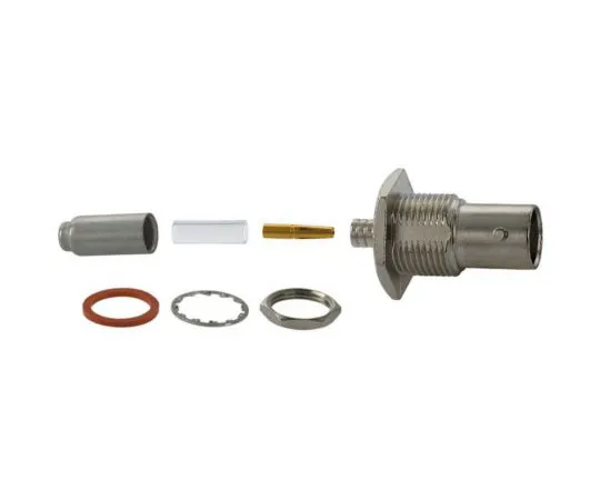 64-1410-23　TE Connectivity BNC Series Straight 50Ω Panel Mount Bulkhead Fitting BNC Connector, jack, Nickel, Crimp Termination,　5413771-3