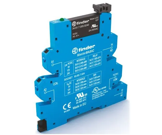 64-1400-96　Finder 6 A SPNO Interface Relay Module, DC, DIN Rail, PLC, 24 V dc Maximum Load　39.00.7.006.9024
