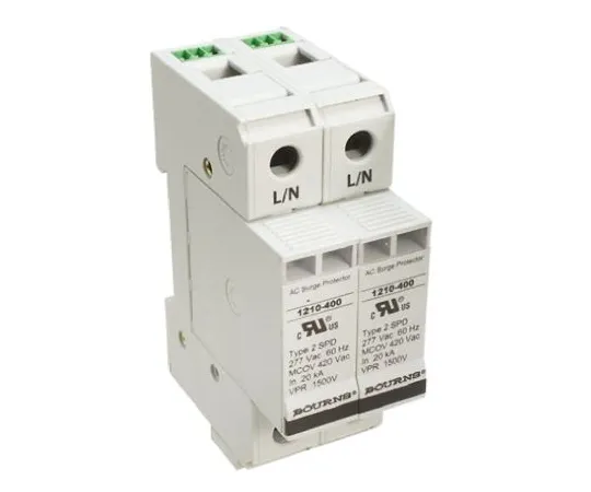 64-0671-41　Bourns 1210 Series 600 V ac Maximum Voltage Rating 100kA Maximum Surge Current 2 Pole Protector, DIN Rail Mounting　1210-2S-400