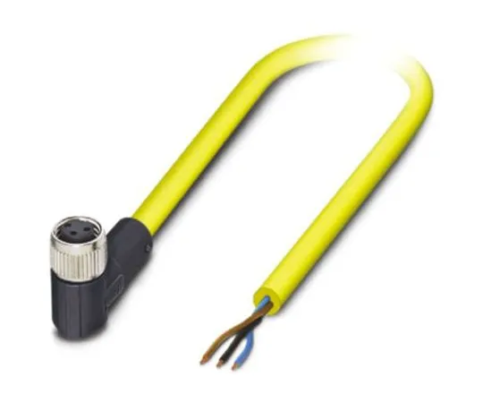64-1302-05　Phoenix Contact, SAC-3P- 2.0-542/M8 FR BK Series, Right Angle M8 to Unterminated Cable assembly, 2m Cable　1406321