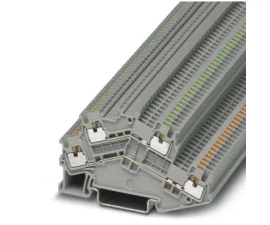 64-1303-38　Phoenix Contact, PTTBS 1.5/S/U-OG/O-GN Series , 500 V Double Level Terminal Block, Push In Termination　3214666