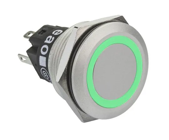 64-1340-63　EAO Single Pole Double Throw (SPDT) Momentary Green LED Push Button Switch, IP65, IP67, 22 (Dia.)mm, Panel Mount, 12V　82-6551.1133