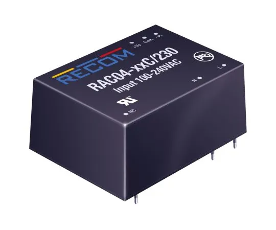64-1388-81　Recom 4W 1 Output Embedded Switch Mode Power Supply SMPS, 33 mA, 720 mA, 5/12V dc Encapsulated　RAC04-0512DC/230