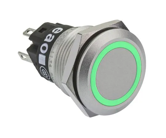 64-1340-56　EAO Single Pole Double Throw (SPDT) Momentary Green LED Push Button Switch, IP65, IP67, 19 (Dia.)mm, Panel Mount, 12V　82-5551.1133