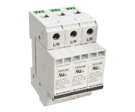 64-0671-37　Bourns 1210 Series 415 V ac Maximum Voltage Rating 100kA Maximum Surge Current 3 Pole Protector, DIN Rail Mounting　1210-3S-230