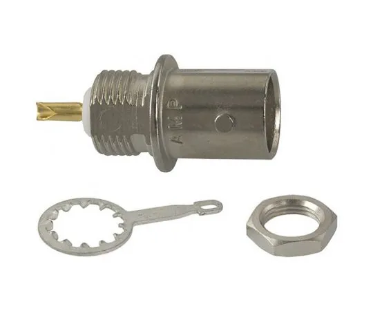64-1412-50　TE Connectivity BNC Series Straight 50Ω Panel Mount Bulkhead Fitting BNC Connector, jack, Nickel, Solder Termination,　5227755-2
