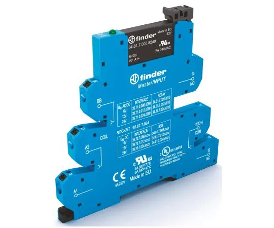 64-1401-15　Finder 2 A SPNO Interface Relay Module, DC, DIN Rail, PLC, 24 V dc Maximum Load　39.70.7.012.9024